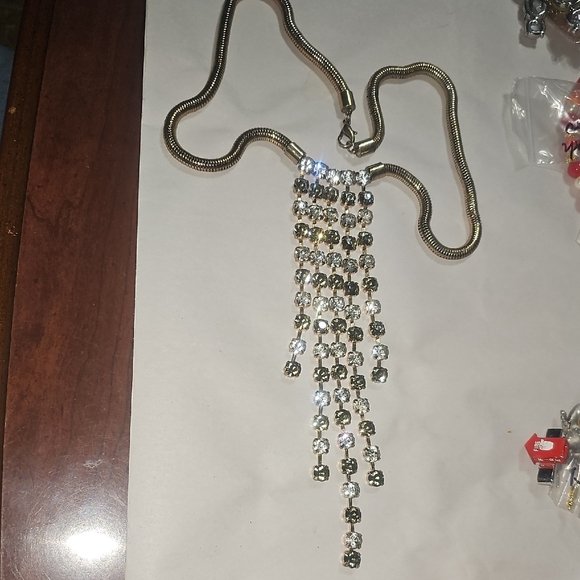 Unique 1950s Goldtone With Large Rhinestones Necklace